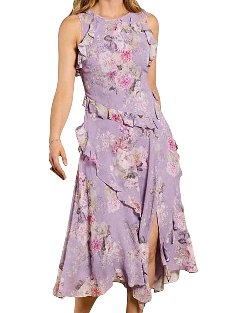 Sundance Faye Lilac Floral Midi Dress XL Ruffle Feminine Romantic